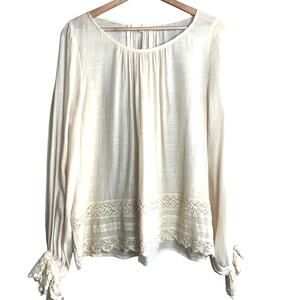 Entro Ivory Boho Lace Trim Peasant Top Medium